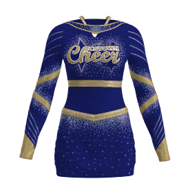 custom blue and gold cheerleading uniforms