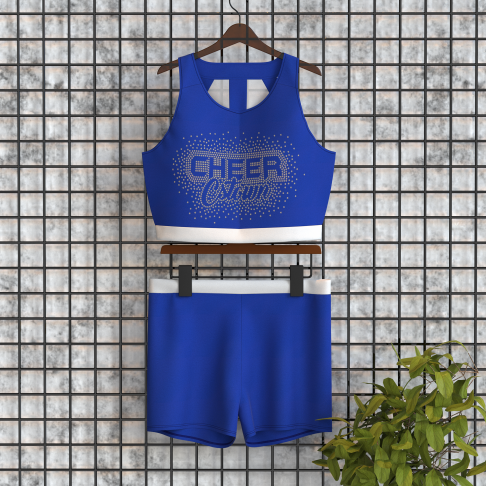 youth blue and yellow cheer uniform,midriff cheerleading uniforms blue 1