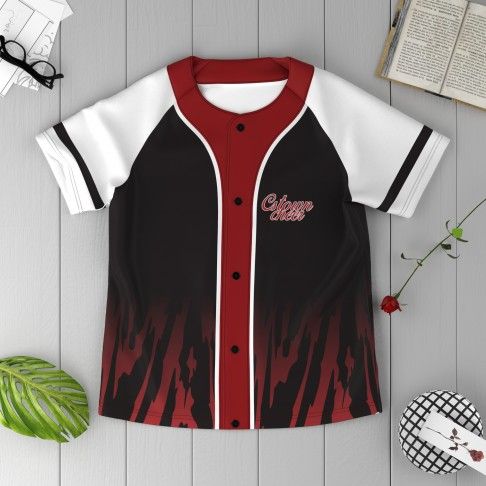 custom sublimated black jersey baseball shirts red 1