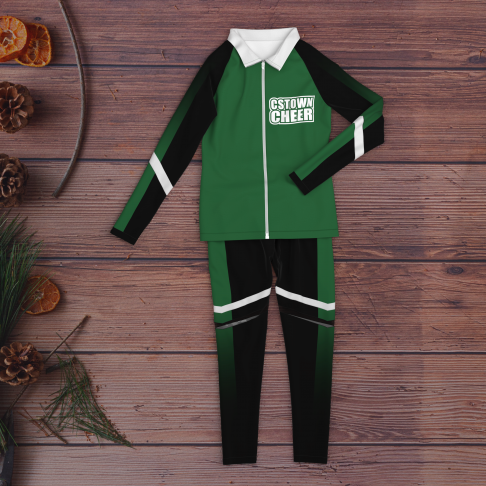 cheer warm up sets, jacket and pants green 1