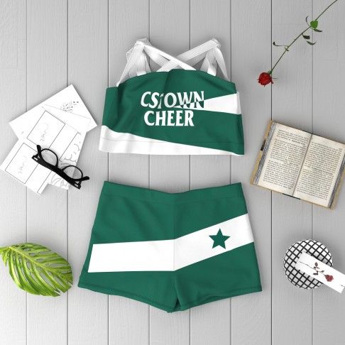 elementary blue and white vintage cheerleader outfit green 1