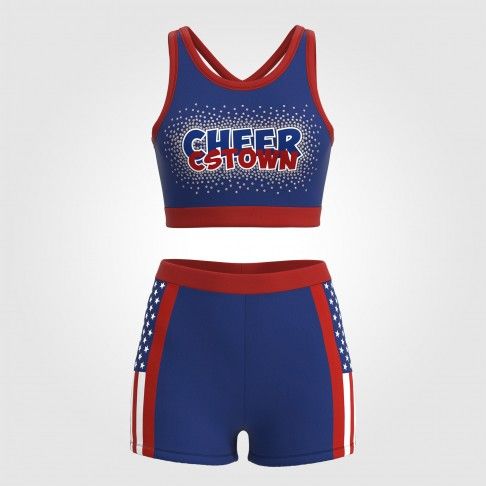 blue and white sublimated practice cheerleading uniforms blue 2