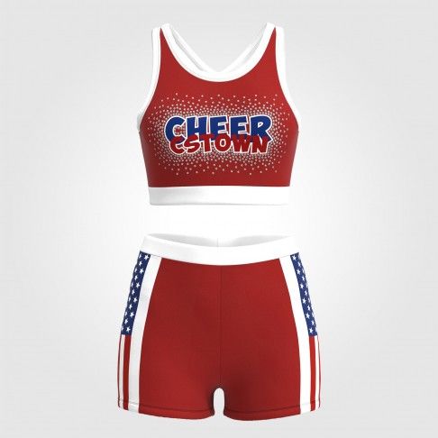 blue and white sublimated practice cheerleading uniforms red 2