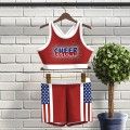 blue and white sublimated practice cheerleading uniforms red