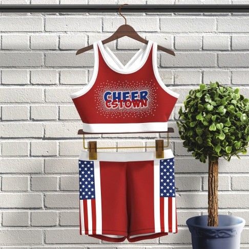 blue and white sublimated practice cheerleading uniforms red 0