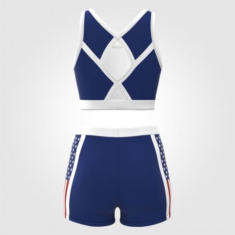blue and white sublimated practice cheerleading uniforms white 3