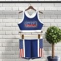 blue and white sublimated practice cheerleading uniforms white