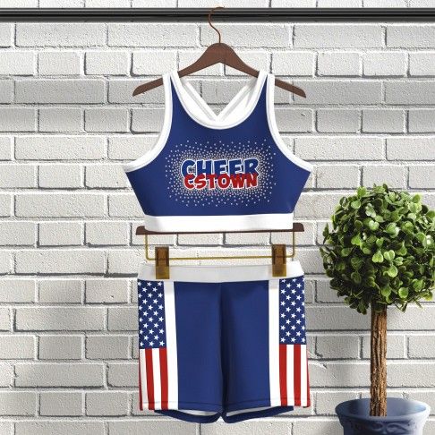blue and white sublimated practice cheerleading uniforms white 0