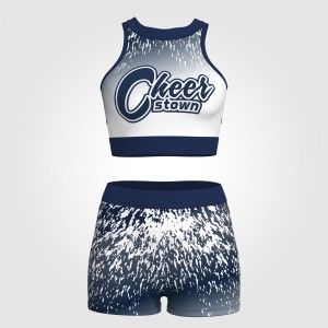 youth blue and gold crop top cheer uniform