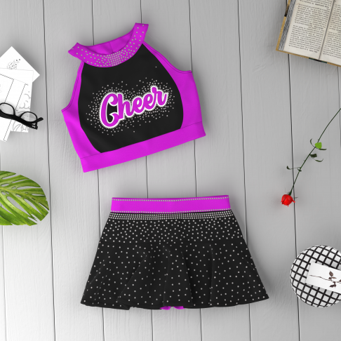 youth purple cheerleading uniforms top black 1