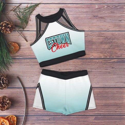 half top blue and black cheer practice wear cyan 1