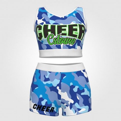 adult light blue 2 piece cheerleader costume camo 2
