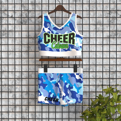 adult light blue 2 piece cheerleader costume camo 0