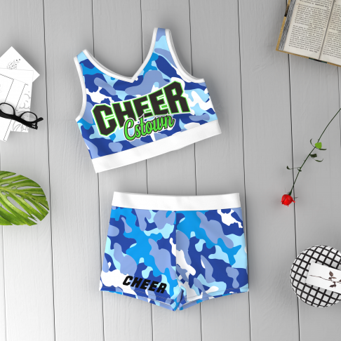 adult light blue 2 piece cheerleader costume camo 1