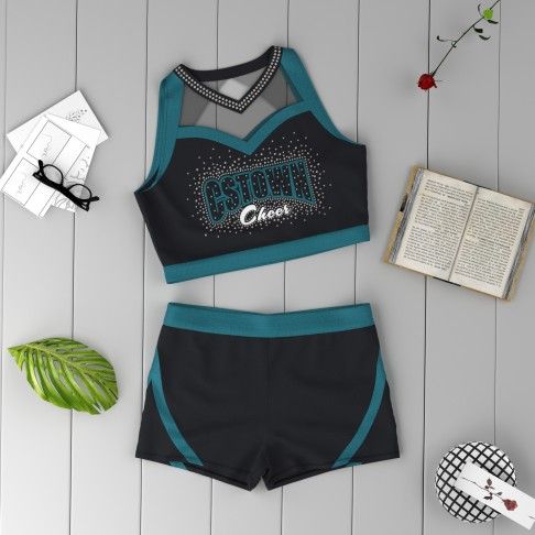 black and white cropped cheerleading uniforms for practice green 1