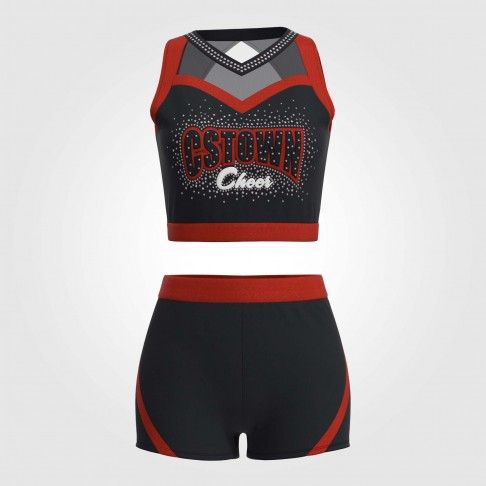 black and white cropped cheerleading uniforms for practice red 2