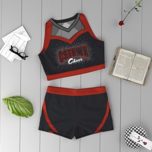 black and white cropped cheerleading uniforms for practice red 1