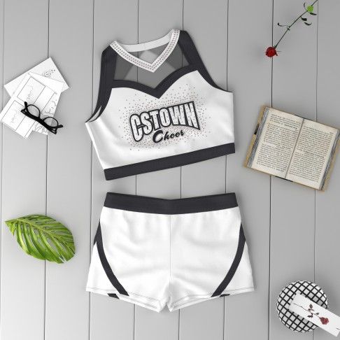 black and white cropped cheerleading uniforms for practice white 1