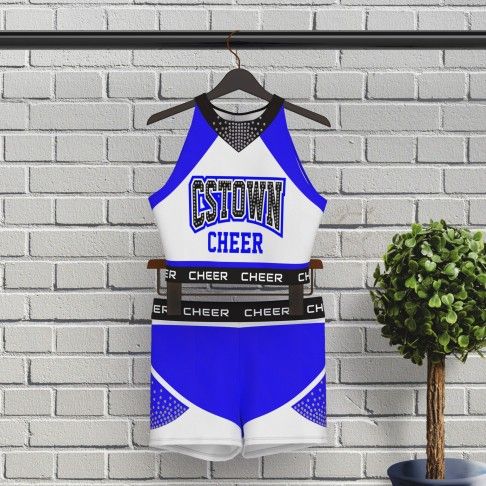 wholesale blue black and white practice cheer uniforms blue 5