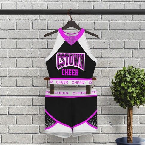 wholesale blue black and white practice cheer uniforms magenta 5