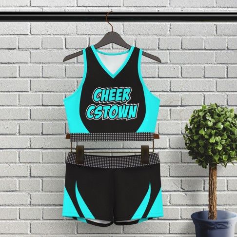 cheap black and white cheerleader training outfit blue 5