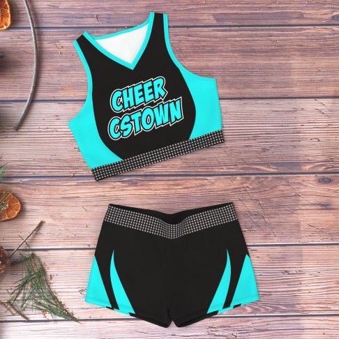 cheap black and white cheerleader training outfit blue 6