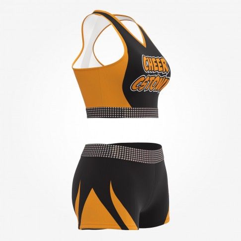 cheap black and white cheerleader training outfit orange 3