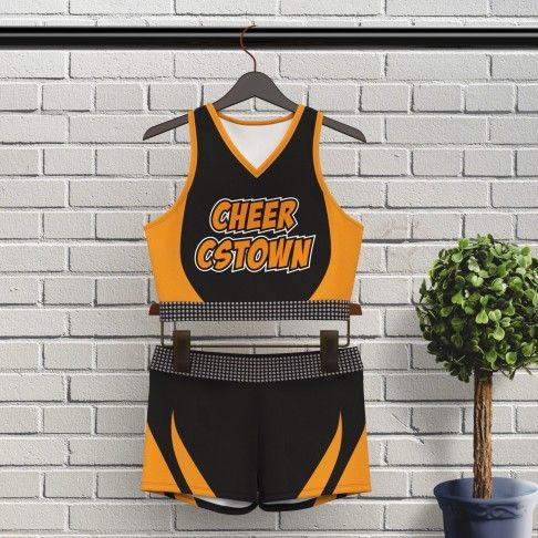 cheap black and white cheerleader training outfit orange 5