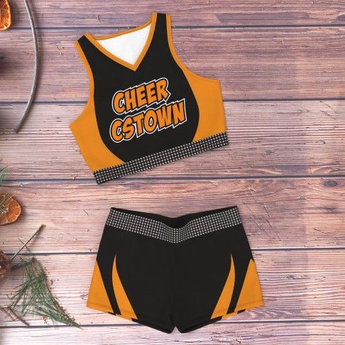 cheap black and white cheerleader training outfit orange 6