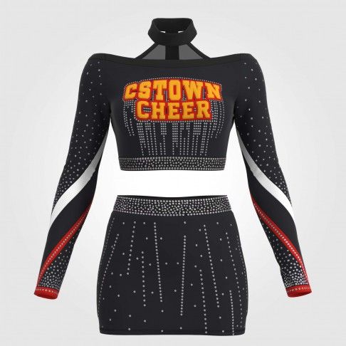 long sleeve purple and gold female cheerleader costume black 2