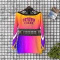 long sleeve purple and gold female cheerleader costume pink