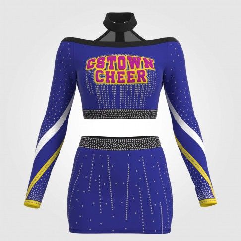 long sleeve purple and gold female cheerleader costume purple 2
