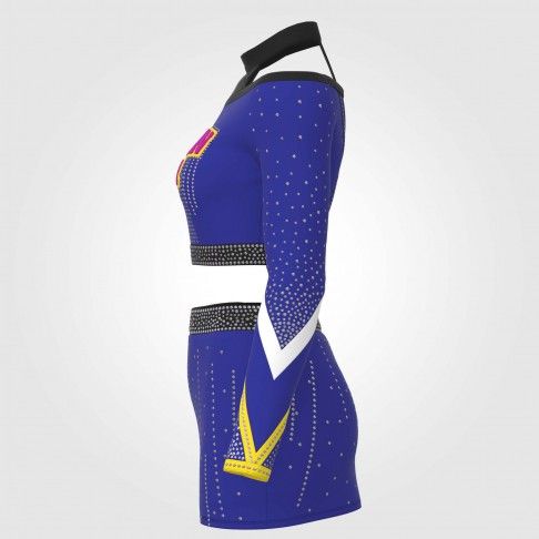 long sleeve purple and gold female cheerleader costume purple 4