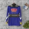 long sleeve purple and gold female cheerleader costume purple