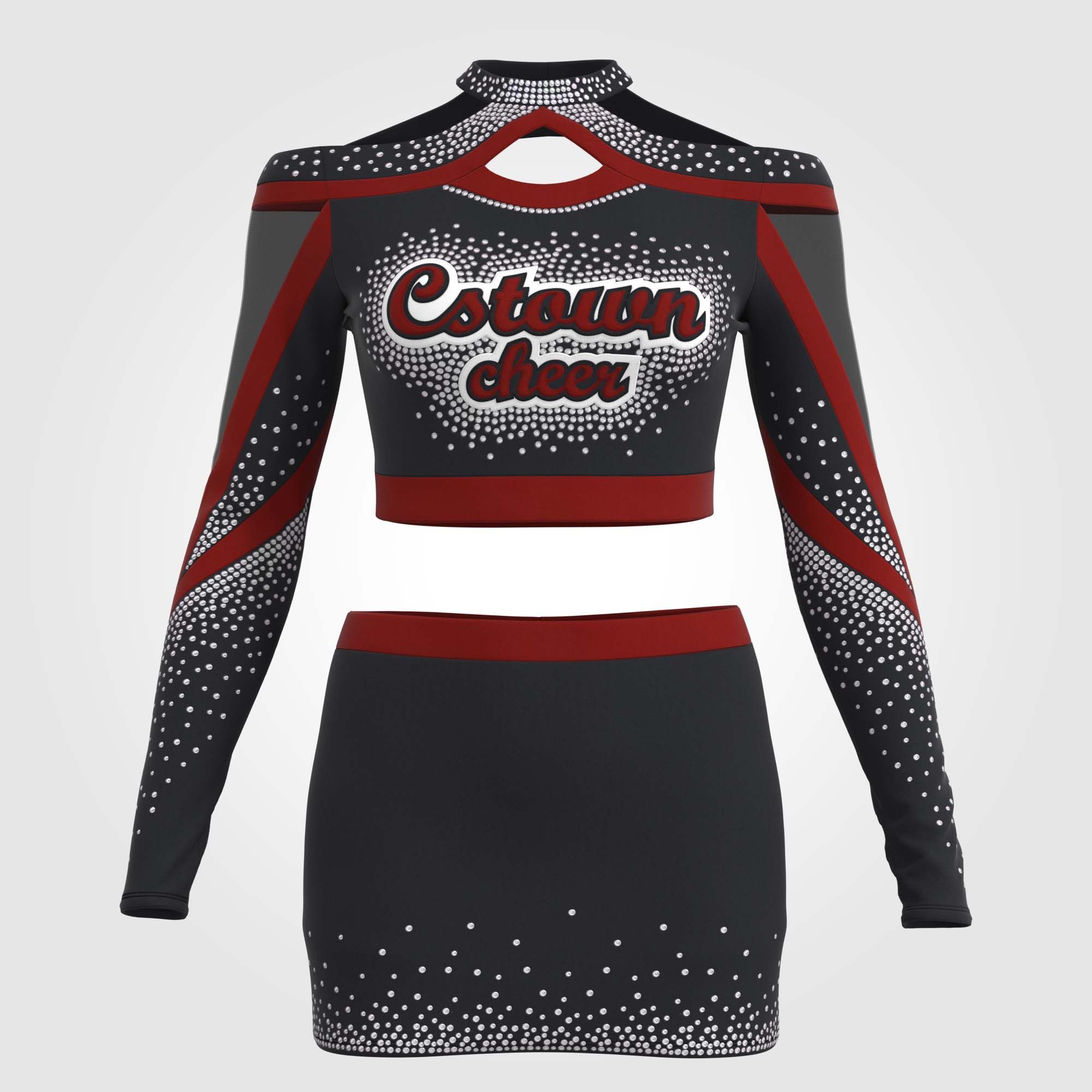 long sleeve black and red women cheerleader costume CSTOWNCHEER