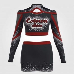 long sleeve black and red women cheerleader costume