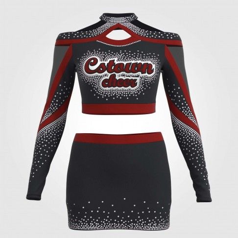 long sleeve black and red women cheerleader costume red 2