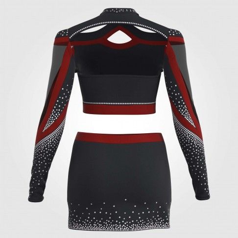 long sleeve black and red women cheerleader costume red 3