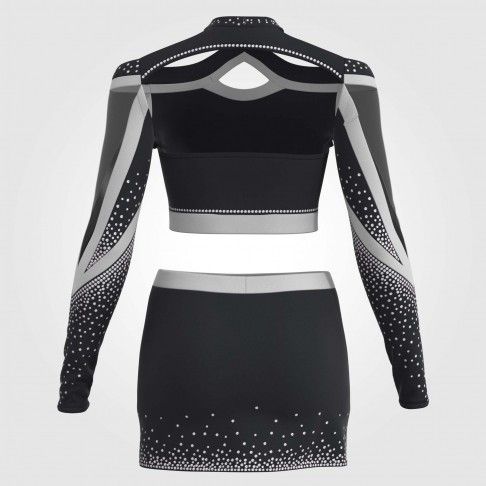 long sleeve black and red women cheerleader costume silver 3