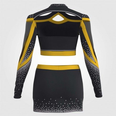 long sleeve black and red women cheerleader costume gold 3