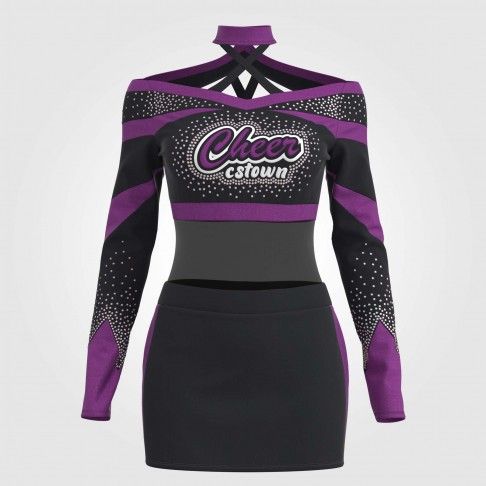 long sleeve black adult cheer outfit purple 2