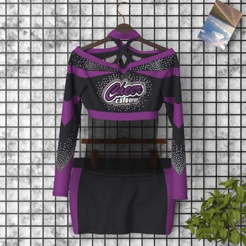 long sleeve black adult cheer outfit purple 0