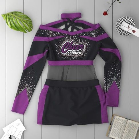 long sleeve black adult cheer outfit purple 1