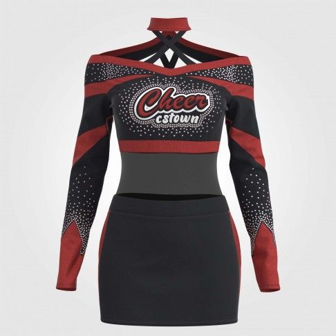 long sleeve black adult cheer outfit red 2