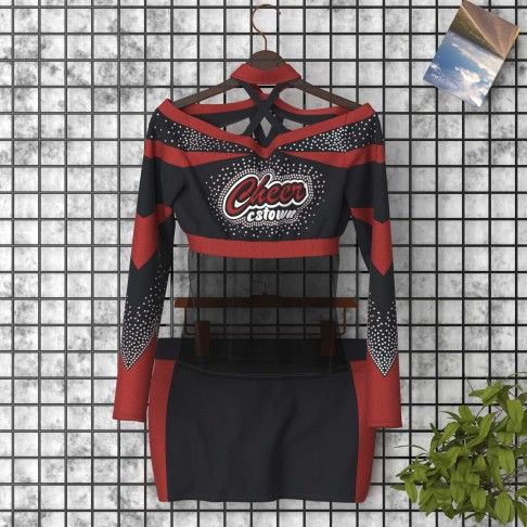 long sleeve black adult cheer outfit red 0