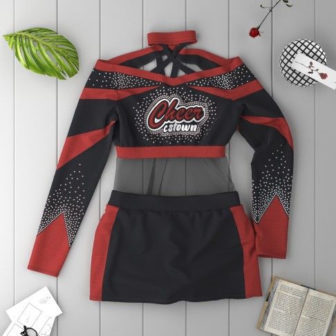 long sleeve black adult cheer outfit red 1