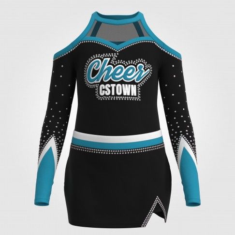 lone sleeve blue female cheerleader costume black 2