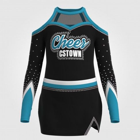 long sleeve blue female cheerleader costume black 2