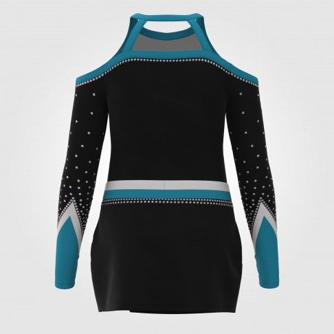 long sleeve blue female cheerleader costume black 3