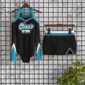 long sleeve blue female cheerleader costume black